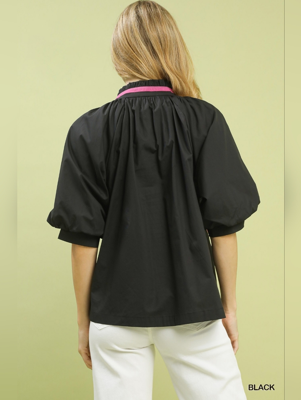 Floral Embroidered Black V-Neck Women's Top - Picture 4 of 8